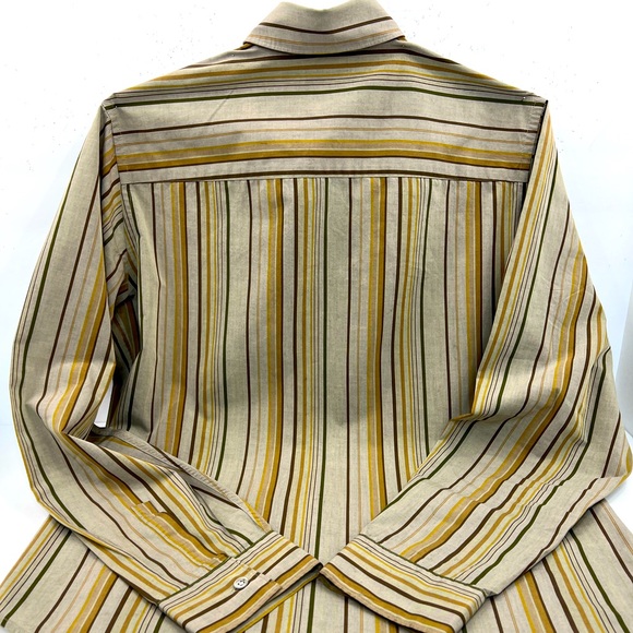 BOSS HUGO BOSS MENS LONG SLEEVES SIZE M, DARK TAN BASE WITH BROWN & GREEN LINES - Picture 6 of 15